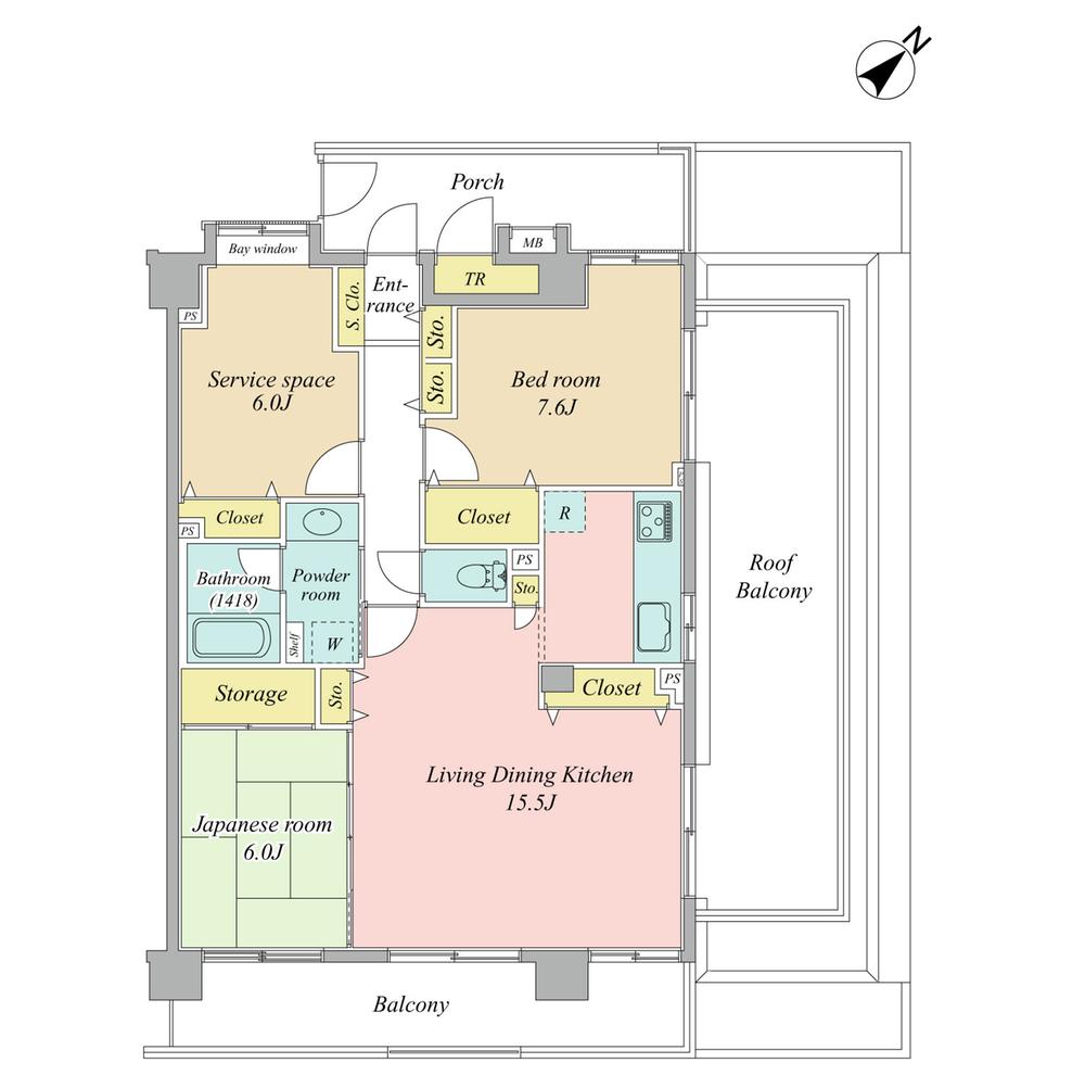 Floor plan. 2LDK + S (storeroom), Price 75 million yen, Occupied area 85.56 sq m , Balcony area 12 sq m