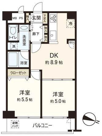 Floor plan. 2DK, Price 31,900,000 yen, Occupied area 44.28 sq m , You can also you live as a balcony area 6.37 sq m 1LDK.