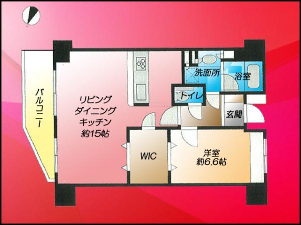 Floor plan. 1LDK, Price 52,800,000 yen, Occupied area 51.26 sq m , Balcony area 6.6 sq m