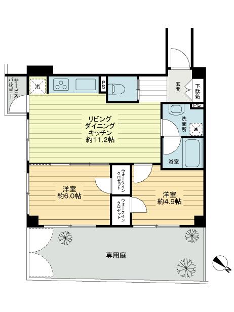 Floor plan. 2LDK, Price 44,800,000 yen, Occupied area 49.21 sq m , Balcony area 1.28 sq m