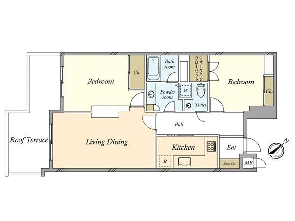 Floor plan. 2LDK, Price 55,800,000 yen, Occupied area 73.06 sq m , Balcony area 9.46 sq m