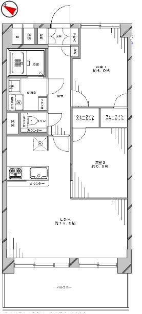 Floor plan. 2LDK, Price 39,800,000 yen, Occupied area 64.07 sq m , Balcony area 11.89 sq m