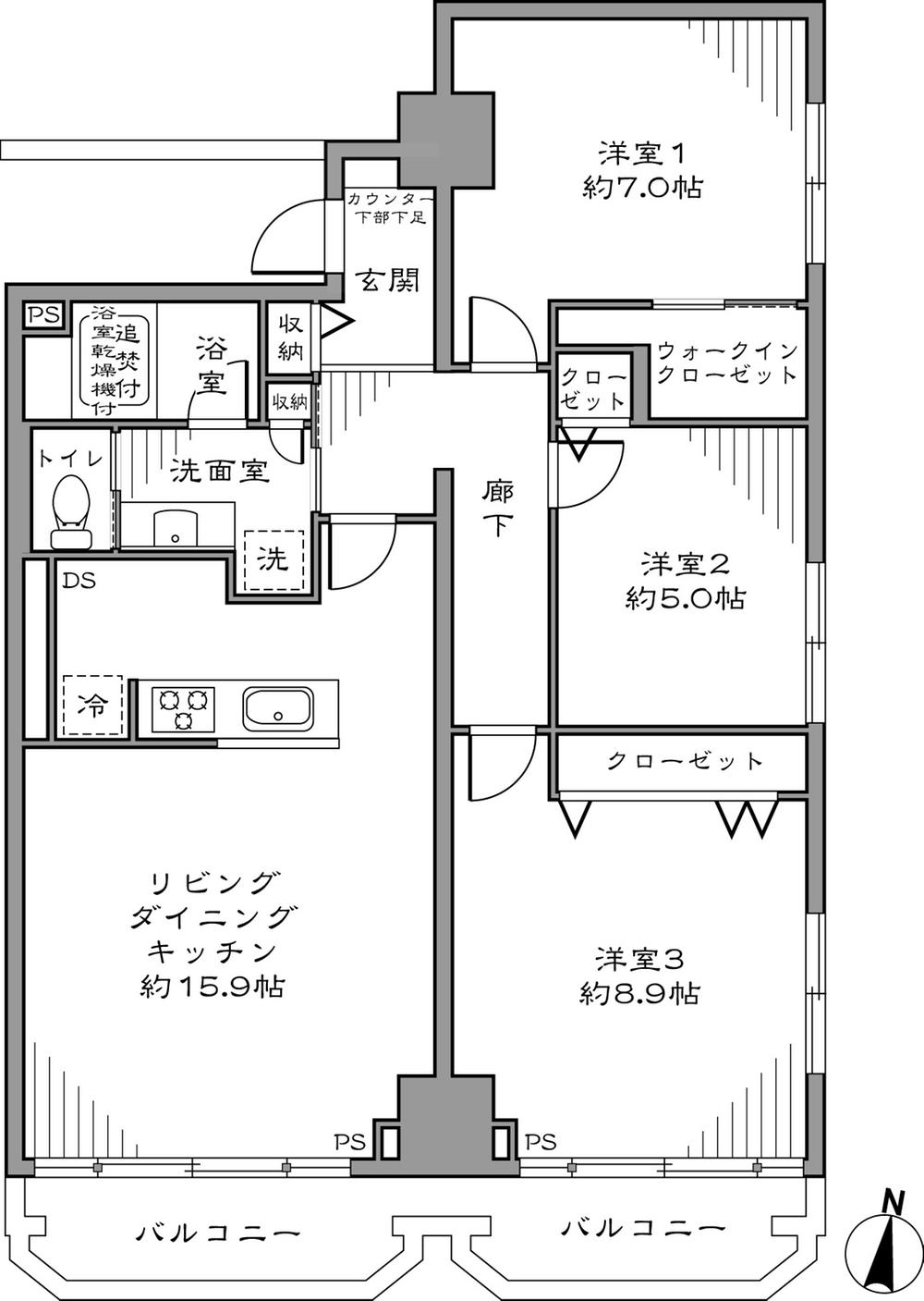 Floor plan. 3LDK, Price 39,800,000 yen, Occupied area 81.33 sq m , Good floor plan in 3LDK balcony area 8 sq m footprint 81.33 sq m is with a space!
