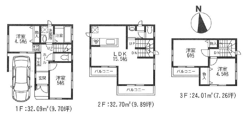 Floor plan. (C Building), Price 69,800,000 yen, 4LDK, Land area 63.18 sq m , Building area 88.8 sq m