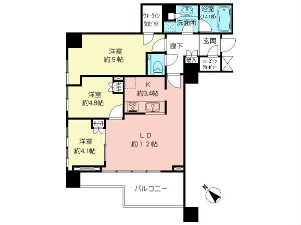 Floor plan. 3LDK, Price 89,800,000 yen, Occupied area 76.01 sq m , Balcony area 10.08 sq m