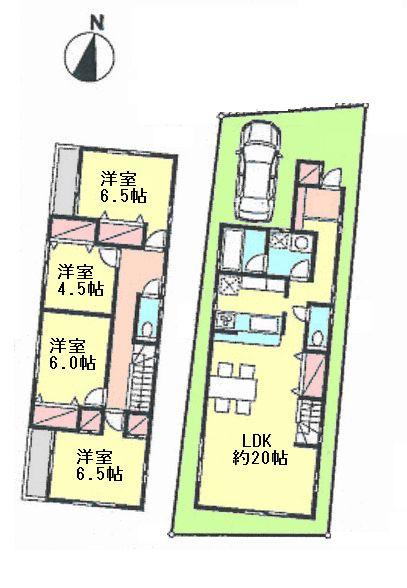 Building plan example (floor plan). Building plan example (A section) 4LDK, Land price 68,800,000 yen, Land area 114.58 sq m , Building price 20 million yen, Building area 119.25 sq m