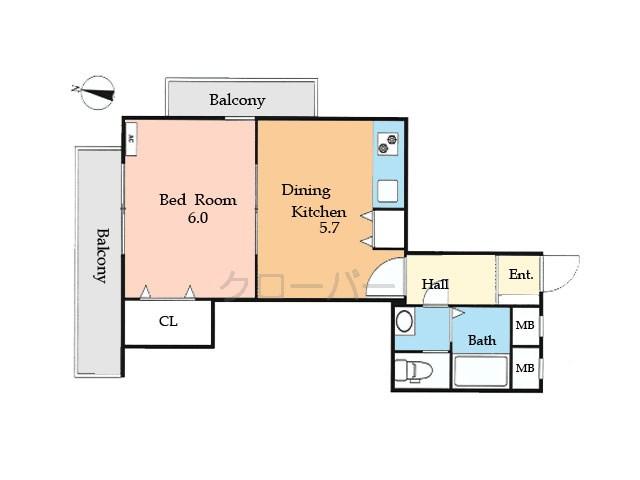 Floor plan. 1DK, Price 20.8 million yen, Occupied area 35.31 sq m , Balcony area 13.83 sq m