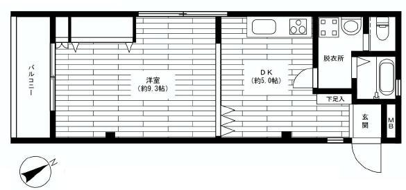 Floor plan. 1DK, Price 23.2 million yen, Occupied area 41.04 sq m , Balcony area 8.77 sq m