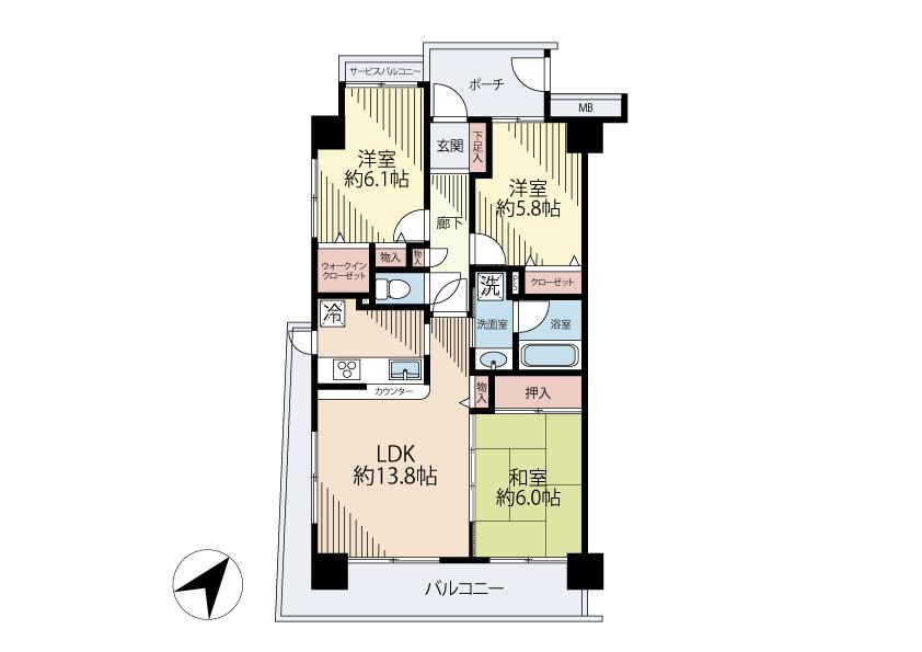 Floor plan. 3LDK, Price 57,800,000 yen, Occupied area 70.24 sq m