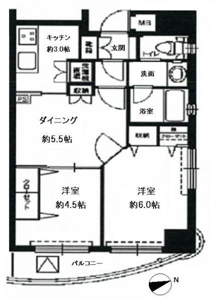 Floor plan. 2DK, Price 36,800,000 yen, Occupied area 44.32 sq m