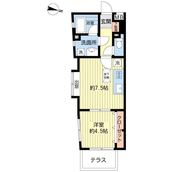 Floor plan. 1DK, Price 17.8 million yen, Occupied area 33.13 sq m , Balcony area 3.55 sq m