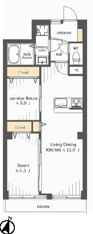 Floor plan. 2LDK, Price 32,800,000 yen, Occupied area 51.84 sq m , Balcony area 4.5 sq m