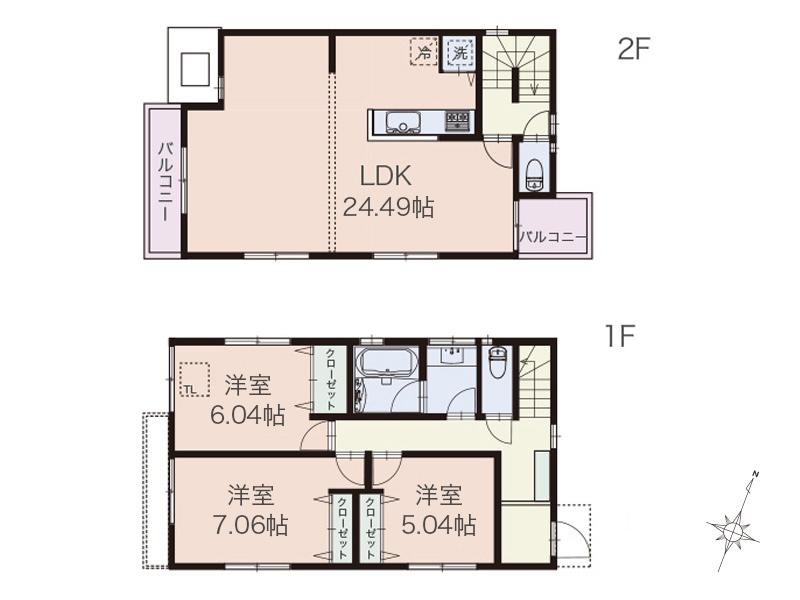 Building plan example (floor plan). Building plan example (C partition) 3LDK, Land price 59,850,000 yen, Land area 102.19 sq m , Building price 14,950,000 yen, Building area 97.53 sq m