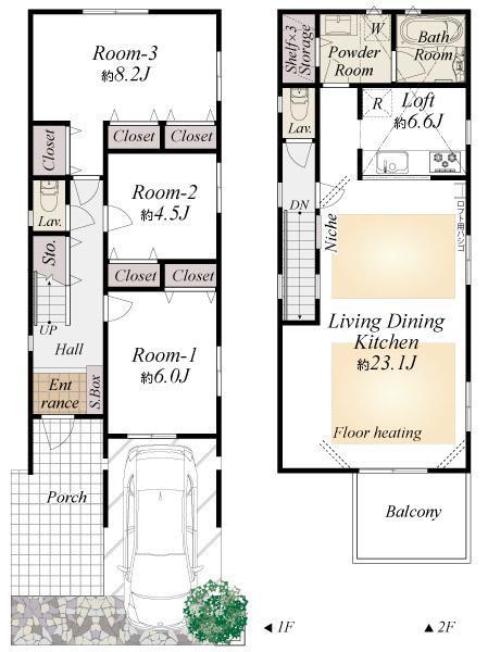 Floor plan. 61,800,000 yen, 3LDK, Land area 93.15 sq m , Building area 99.11 sq m