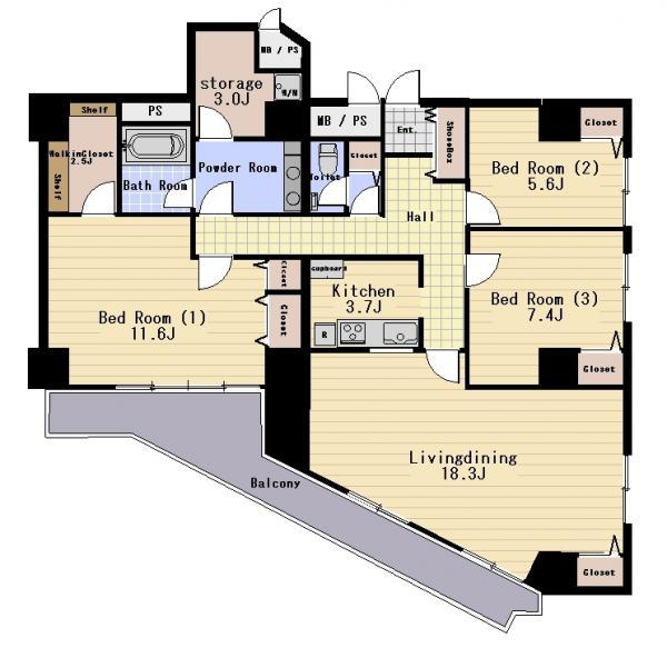 Floor plan. 3LDK+3S, Price 74,800,000 yen, Footprint 128.03 sq m , Balcony area 17.94 sq m