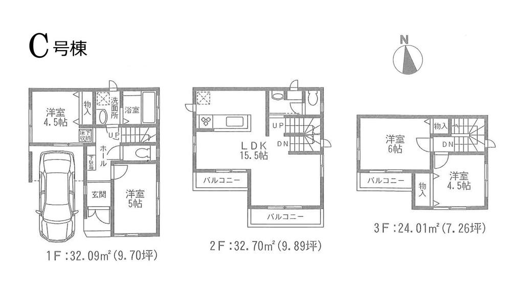 Floor plan. (C Building), Price 69,800,000 yen, 4LDK, Land area 63.18 sq m , Building area 88.8 sq m