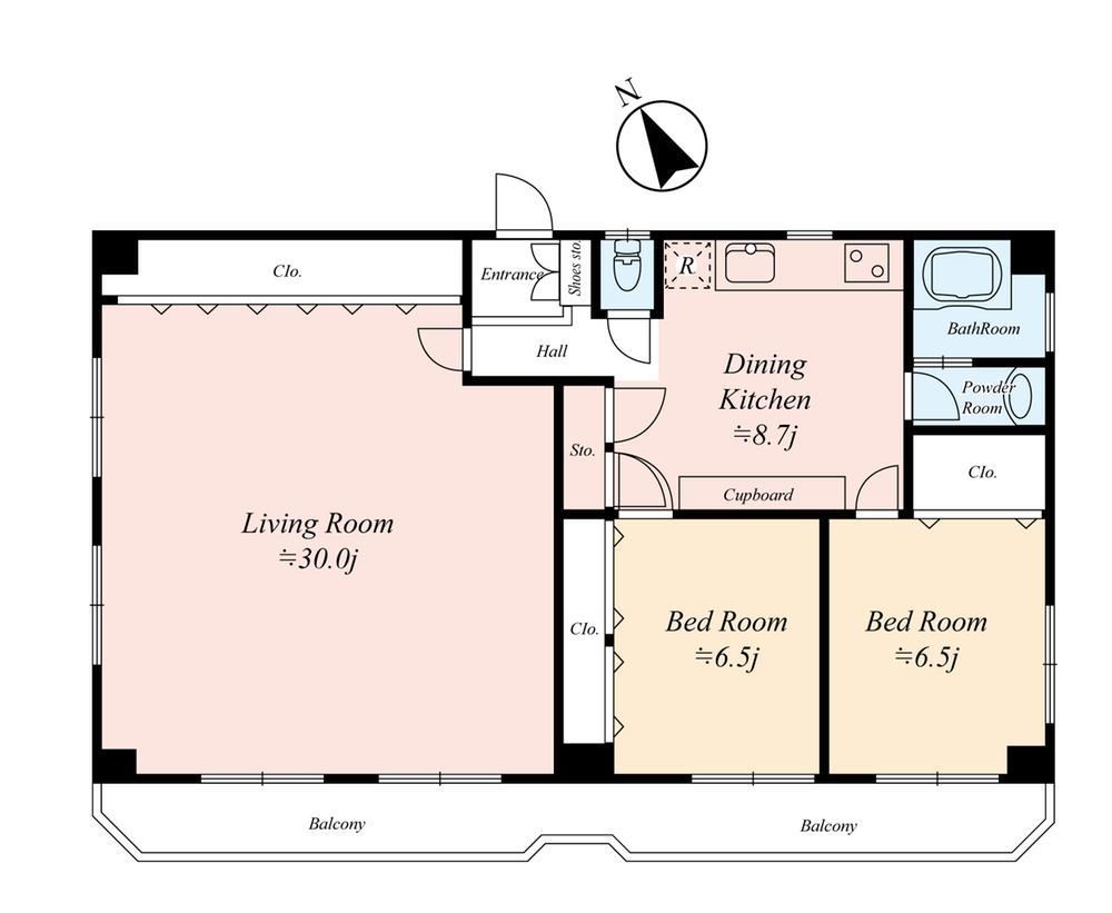 Floor plan. 2LDK, Price 36,800,000 yen, Occupied area 84.31 sq m clear width at 84.31 sq m (center line of wall area is unknown)
