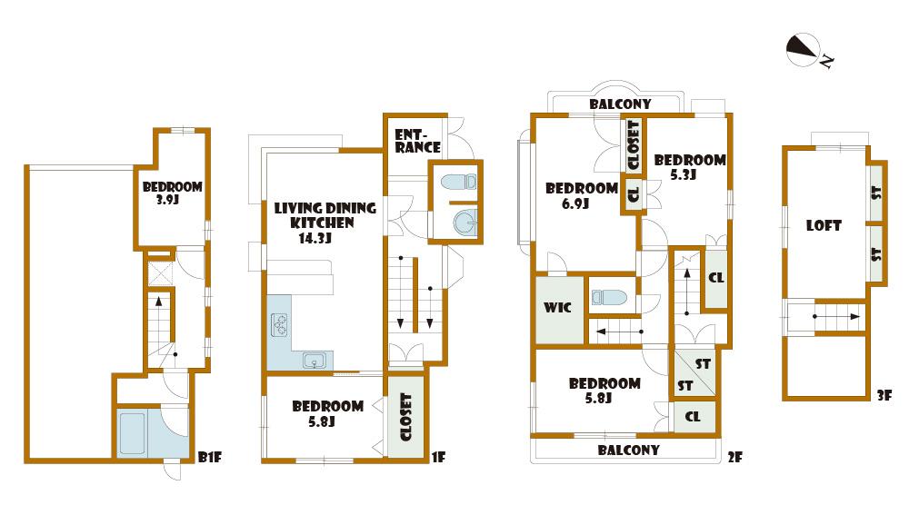 Floor plan. 68,800,000 yen, 5LDK, Land area 94.74 sq m , Building area 166.44 sq m