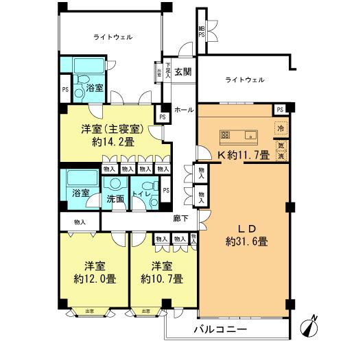 Floor plan. 3LDK, Price 150 million yen, Footprint 194.24 sq m , Balcony area 10.14 sq m floor plan