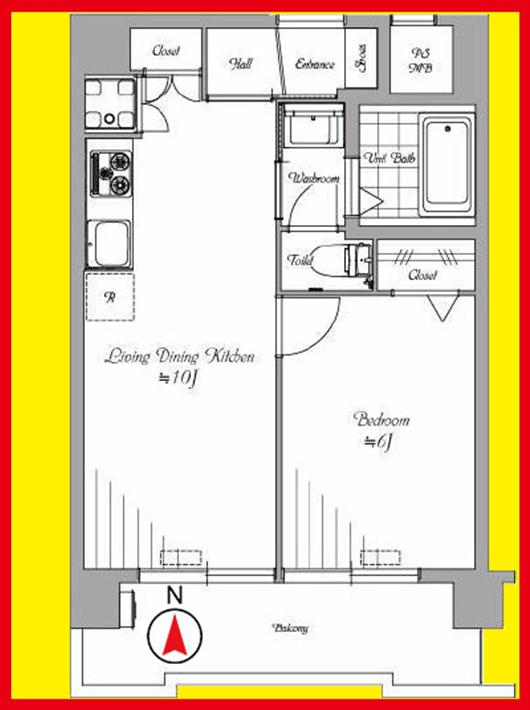Floor plan. 1LDK, Price 22,800,000 yen, Footprint 35.7 sq m , Balcony area 7.11 sq m