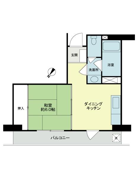 Floor plan. 1DK, Price 11.5 million yen, Occupied area 26.43 sq m , Balcony area 5.61 sq m