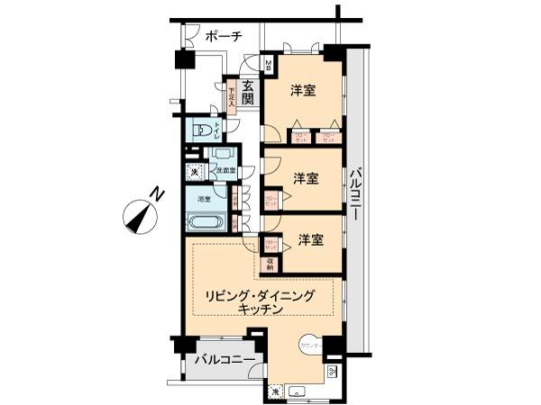 Floor plan. 3LDK, Price 91,800,000 yen, Footprint 82.1 sq m , Balcony area 19.44 sq m
