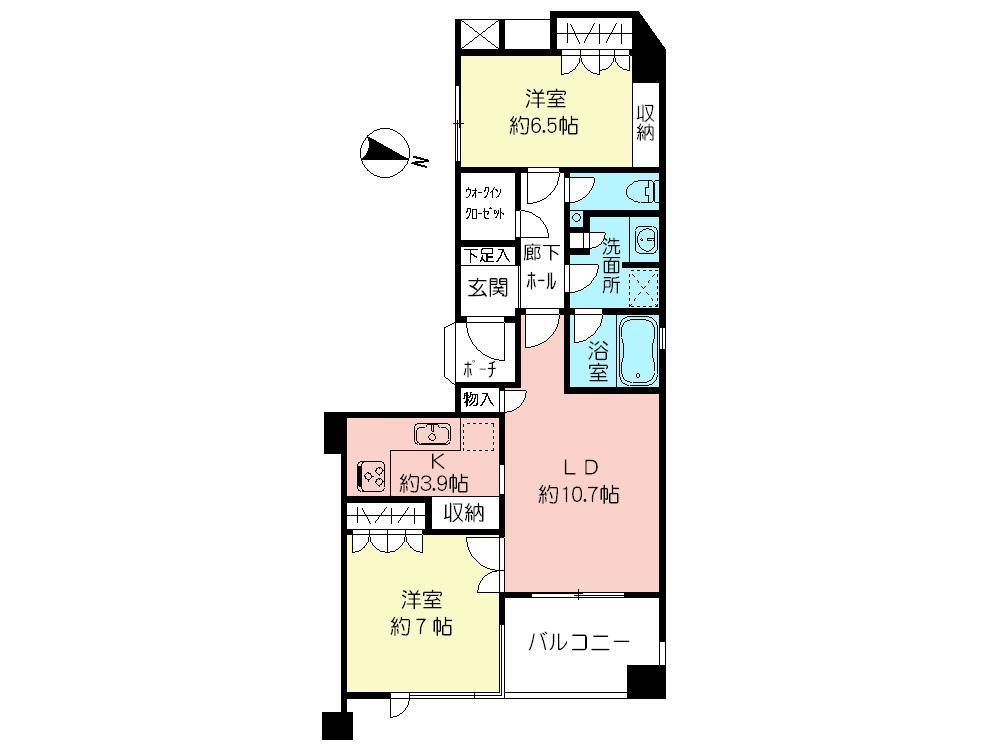 Floor plan. 2LDK, Price 56,800,000 yen, Occupied area 65.45 sq m , Balcony area 6.9 sq m floor plan: 2LDK + walk-in closet price 58,800,000 yen ◎ 100 years concrete S. , Double floor, Adopt a void piping method It is making high future of floor plan variability