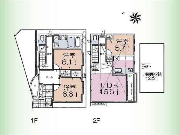 Floor plan. (A Building), Price 84,500,000 yen, 3LDK, Land area 80.04 sq m , Building area 93.57 sq m