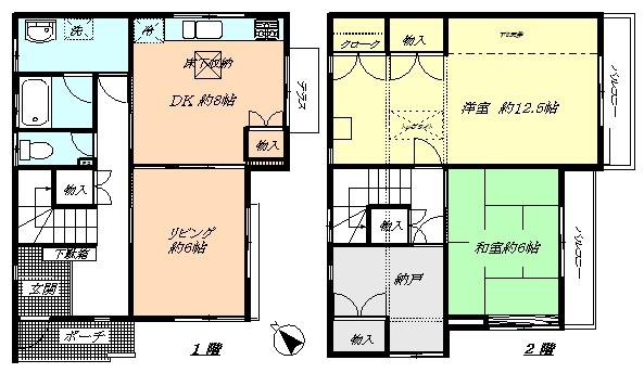 Floor plan. 60 million yen, 2LDK, Land area 86.38 sq m , Building area 88.6 sq m