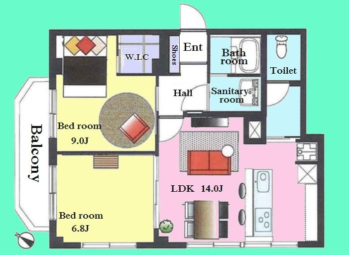 Floor plan. 2LDK, Price 39,800,000 yen, Footprint 64.8 sq m