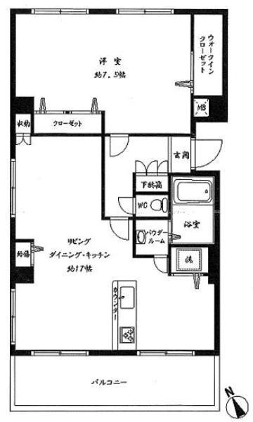 Floor plan. 1LDK, Price 39,800,000 yen, Occupied area 54.38 sq m , Of room of balcony area 10.79 sq m about 54 sq m 1LDK