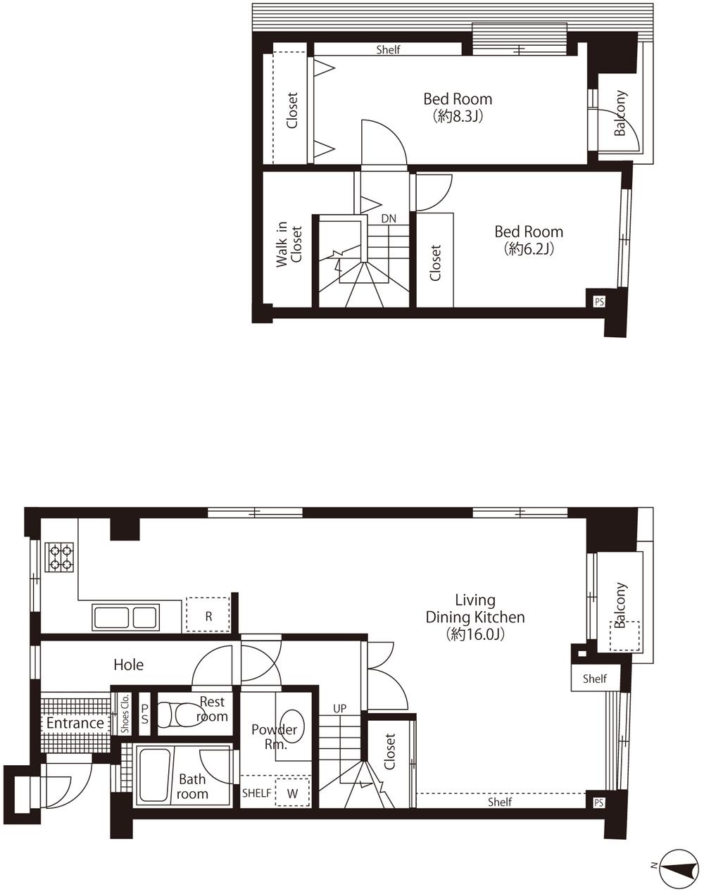 Floor plan. 2LDK, Price 49,800,000 yen, Occupied area 87.55 sq m , Balcony area 4.2 sq m