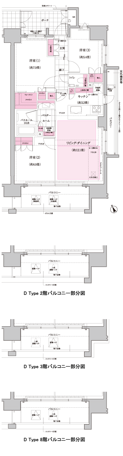 Floor: 3LDK + WIC, the occupied area: 72.51 sq m