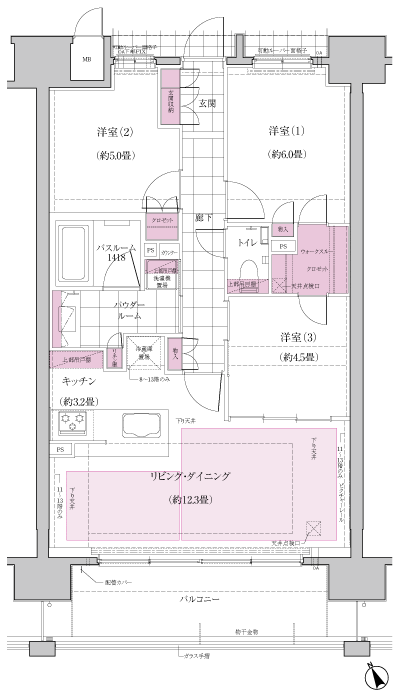 Floor: 3LDK + WTC, the occupied area: 70.65 sq m