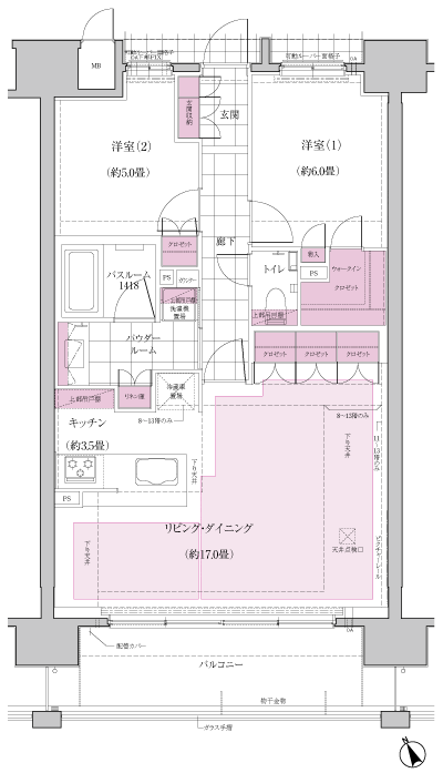 Floor: 2LDK + WIC, the occupied area: 70.65 sq m