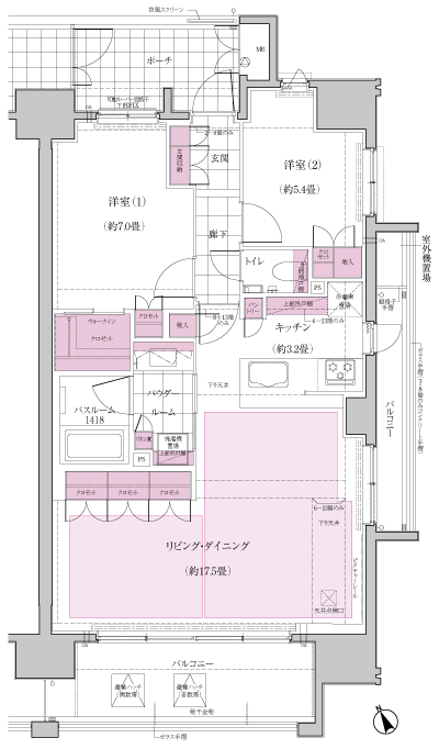 Floor: 2LDK + WIC, the occupied area: 72.51 sq m