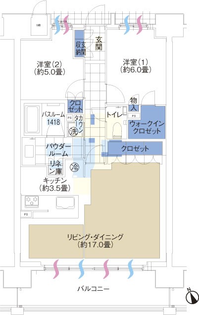 C type ・ 2LDK + WIC (walk-in closet) footprint / 70.65 sq m  Balcony area / 12.06 sq m  ※ C type floor plan the menu Plan 2 ・ Application Exit ※ Indoor photo Both the D-type (1104 Room No.) model room
