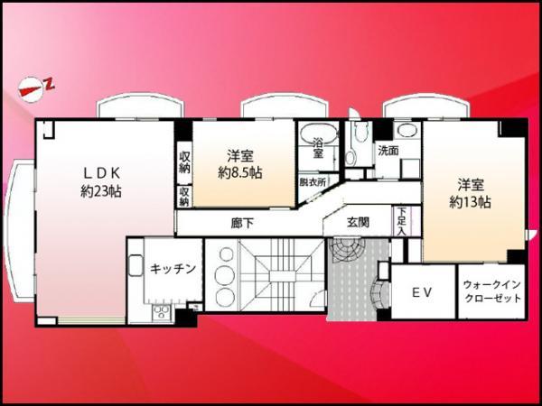 Floor plan. 2LDK, Price 108 million yen, Footprint 129.59 sq m , Balcony area 15.9 sq m