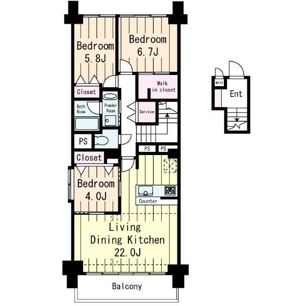 Floor plan. 4DK, Price 53,800,000 yen, Occupied area 90.48 sq m , Is the floor plan after balcony area 8.4 sq m renovation, About 22 Pledge of spacious LDK, Can you use it by connecting with about 4 tatami rooms.