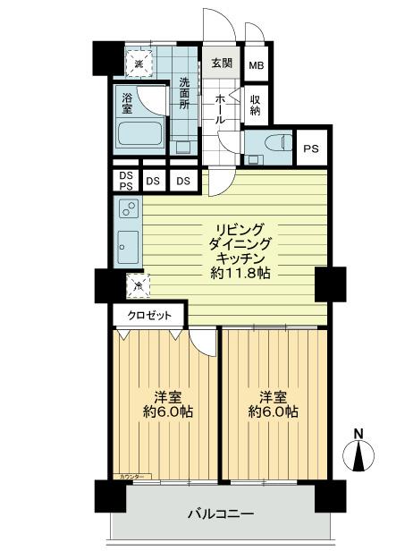 Floor plan. 2LDK, Price 29,800,000 yen, Footprint 53.6 sq m , Balcony area 8.26 sq m