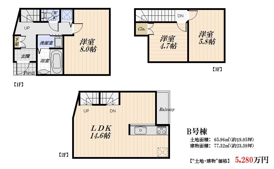 Building plan example (Perth ・ Introspection). Building plan example (B compartment) Building price 13 million yen (tax included) Total Price 5,280 million (land + building)