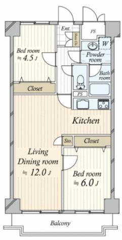 Floor plan. 2LDK, Price 34,800,000 yen, Occupied area 58.24 sq m , Balcony area 6 sq m