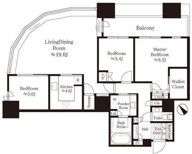 Floor plan. 3LDK, Price 96,800,000 yen, Occupied area 97.46 sq m , Balcony area 8.76 sq m