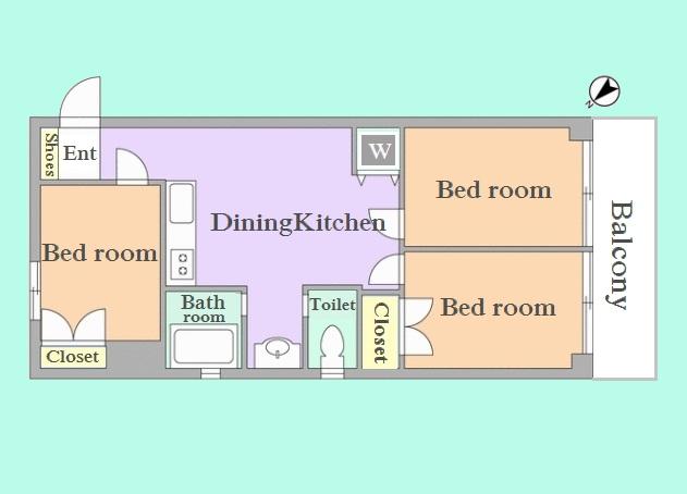 Floor plan. 3DK, Price 41,800,000 yen, Occupied area 54.14 sq m , Balcony area 4.62 sq m