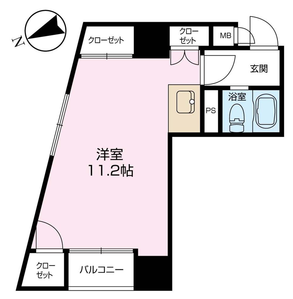Floor plan. 1K, Price 17.4 million yen, Occupied area 32.52 sq m , Balcony area 2.2 sq m