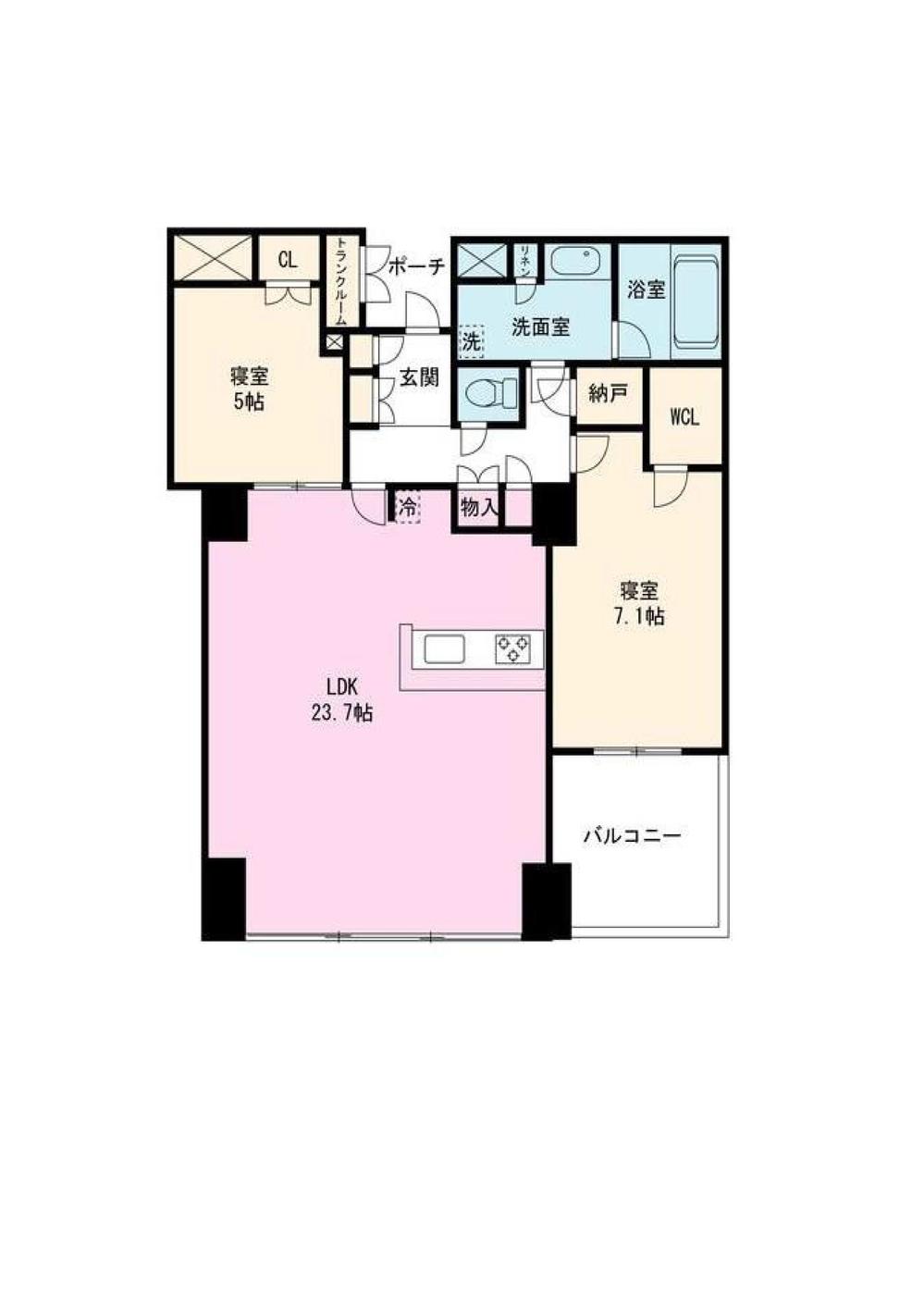 Floor plan. 2LDK + S (storeroom), Price 69,800,000 yen, Occupied area 80.72 sq m , Balcony area 5.35 sq m
