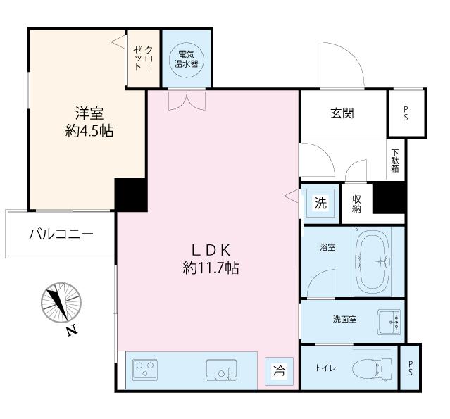 Floor plan. 1LDK, Price 23.4 million yen, Occupied area 39.34 sq m , Balcony area 2.16 sq m