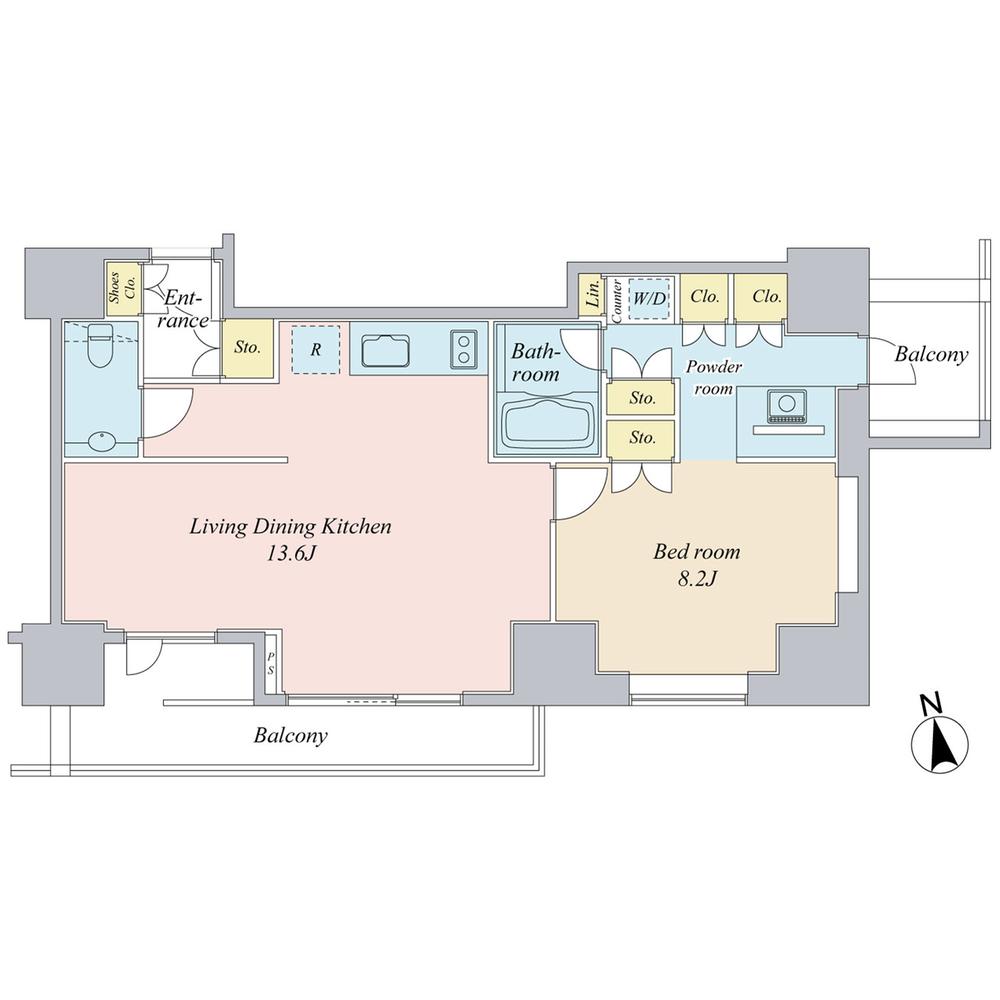 Floor plan. 1LDK, Price 85 million yen, Footprint 57.5 sq m , Balcony area 11.48 sq m