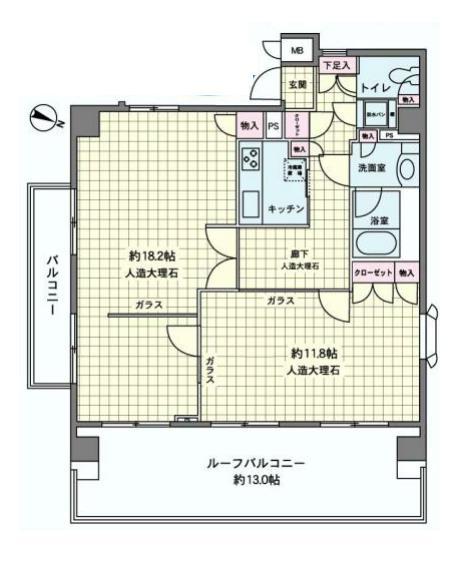 Floor plan. 1LDK, Price 56,800,000 yen, Occupied area 76.08 sq m , Balcony area 5.5 sq m