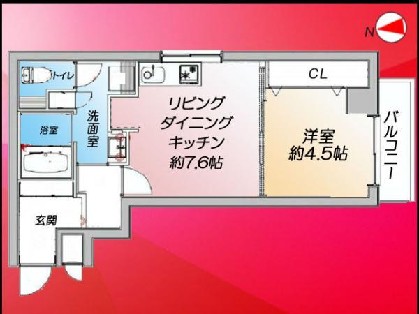 Floor plan. 1LDK, Price 23,700,000 yen, Occupied area 34.72 sq m , Balcony area 3.04 sq m